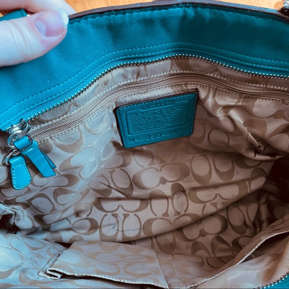 Coach Teal Blue Leather Shoulder Bag Purse - Picture 5 of 6